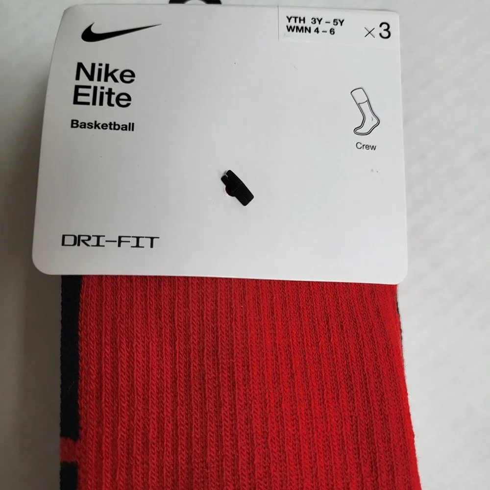 Nike Elite Basketball Dri Fit Crew Socks Red Black Kids Youth 3Y-5Y WMN 4-6‎ NWt